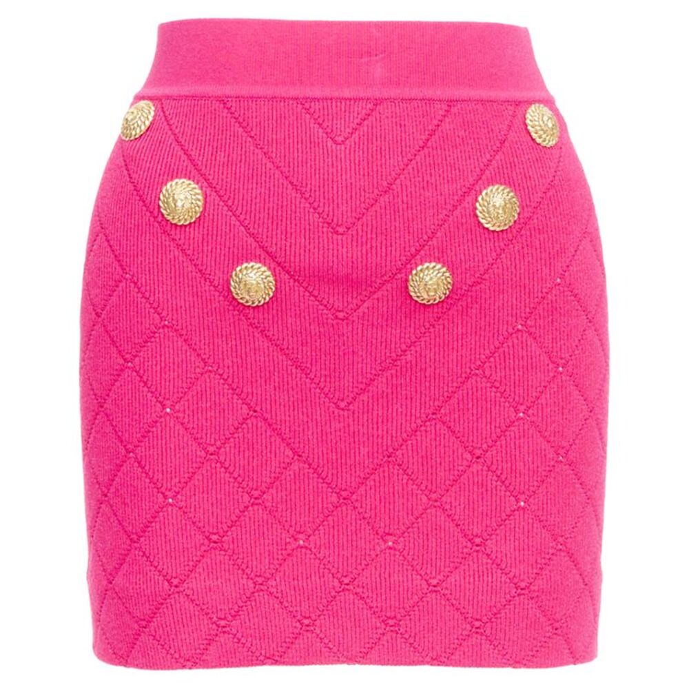 Balmain Pink Gold Button Diamond Quilted Skirt